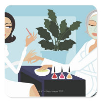 Woman having manicure and facial at spa sticker