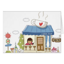 Woman in a coffee shop greeting card