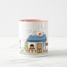 Woman in a coffee shop mug