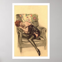 Woman in Black Chemise in Chair Posters