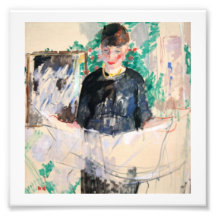 Woman in Black Reading Newspaper Photographic Print