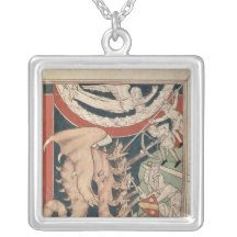 Woman in cloud above five men fighting personalized necklace