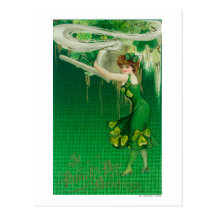 Woman in Green Holding a Pipe Scene Postcard
