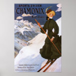 Woman in Green Skiing Poster posters