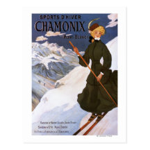 Woman in Green Skiing Poster Post Cards