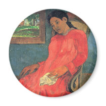 Woman in red dress - Paul Gauguin Fridge Magnet