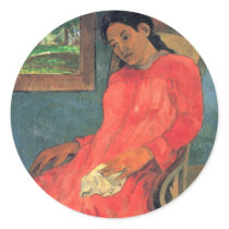 Woman in red dress - Paul Gauguin Round Sticker