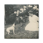 woman kneeling and dog magnet