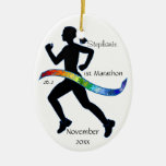 Woman Marathon Runner Puzzle Rainbow Ribbon Christmas Ornaments