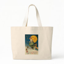 Woman on Broomstick All Halloween Canvas Bags