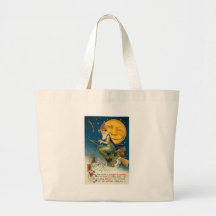 Woman on Broomstick All Halloween Canvas Bags