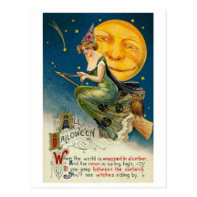 Woman on Broomstick All Halloween Postcards