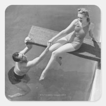 Woman on Diving Board Square Stickers