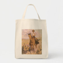 Woman on Horse by Dunton, Vintage Cowgirl Cowboy Canvas Bag