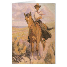 Woman on Horse by Dunton, Vintage Cowgirl Cowboy Card