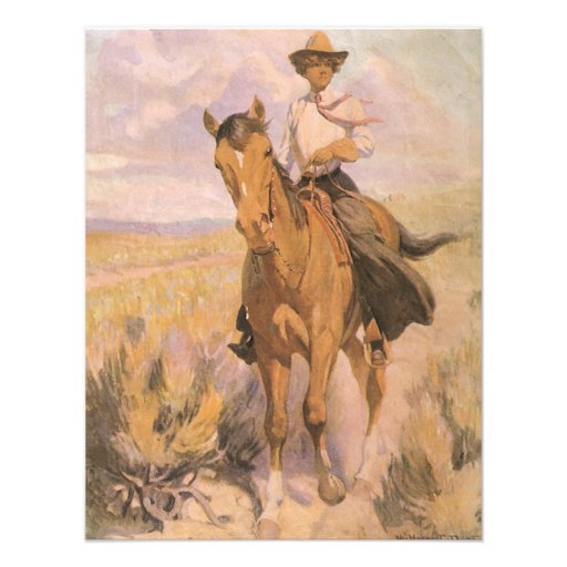 Woman on Horse by Dunton, Vintage Cowgirl Cowboy Invite