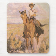 Woman on Horse by Dunton, Vintage Cowgirl Cowboy Mouse Pads
