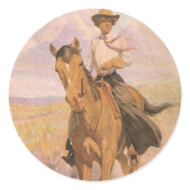 Woman on Horse by William Herbert Dunton Round Sticker