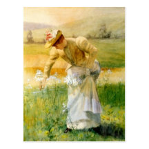 Woman Picking Flowers Post Card