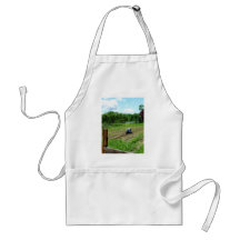 Woman Planting Garden Near Barn Apron