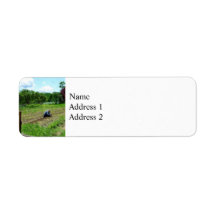 Woman Planting Garden Near Barn Return Address Label