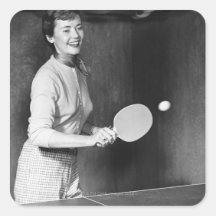 Woman Playing Table Tennis Square Sticker
