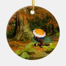 Woman siting with umbrella christmas ornaments