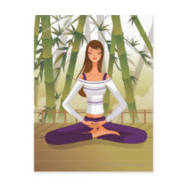 Woman sitting in lotus position, meditating postcards