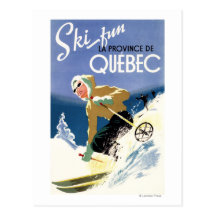 Woman Skiing - Both English and French Poster Post Card