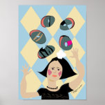 Woman tossing cakes in sky illustration posters