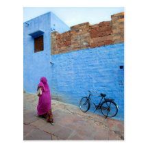 Woman Walks By Bicycle Post Cards