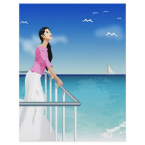 woman watching the sea flyer design
