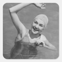Woman Waving Square Stickers