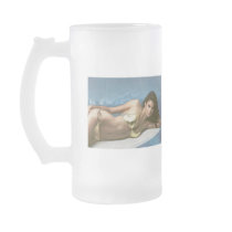 Woman wearing gold bikini mugs
