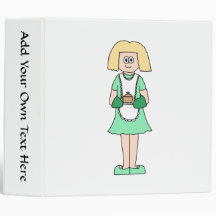 Woman with a hot soup pot. In green and white. 3 Ring Binder