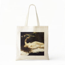 Woman with a Parrot Tote Bags