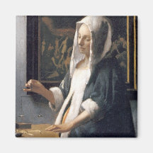 Woman with balance koelkast magneet