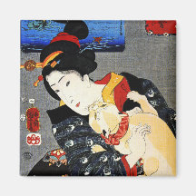 Woman with Cat -Japanese Art - Utagawa Kuniyoshi Magnet