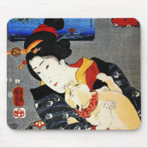 Woman with Cat -Japanese Art - Utagawa Kuniyoshi Mouse Pad