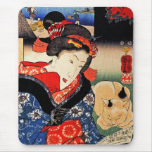 Woman with Cat - Japanese Art - Utagawa Kuniyoshi Mouse Pad
