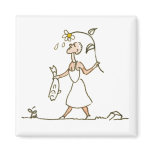 Woman with fish refrigerator magnet