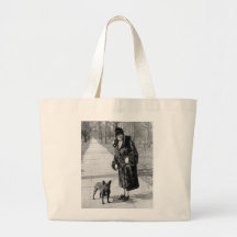 Woman with French Bulldog, 1920s Tote Bags