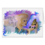 Woman with horse and butterfly in hand cards