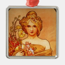 Woman with Oragna Bouquet Christmas Tree Ornament