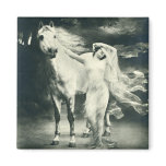 Woman with white horse. magnets