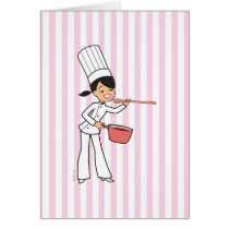 Woman's Chef Blank Greetin Card with Pink Stripes
