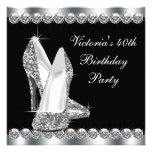 Womans Elegant Black 40th Birthday Party Invitations