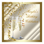 Womans Elegant Ivory Gold Birthday Announcement