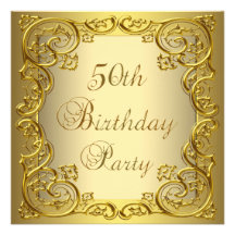 Womans Gold 50th Birthday Party Announcements