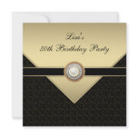 Womans Gold Black 50th Birthday Party Custom Invitations